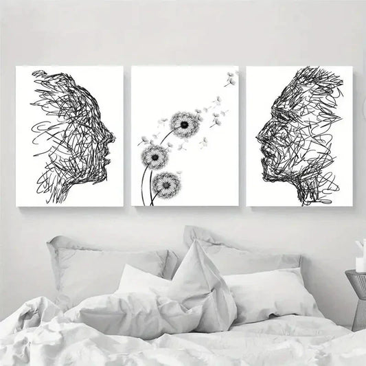 3pcs Abstract Line Faces Metal Print Ready to Hang Art