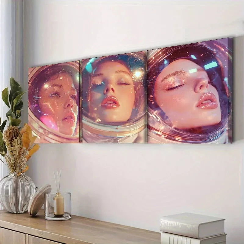 3pcs Featuring An Astronaut Colorful Background   Wall Art Set Canvas Framed 40x60cm - High Quality Print 100% Australian Made Wall Canvas Ready to Hang