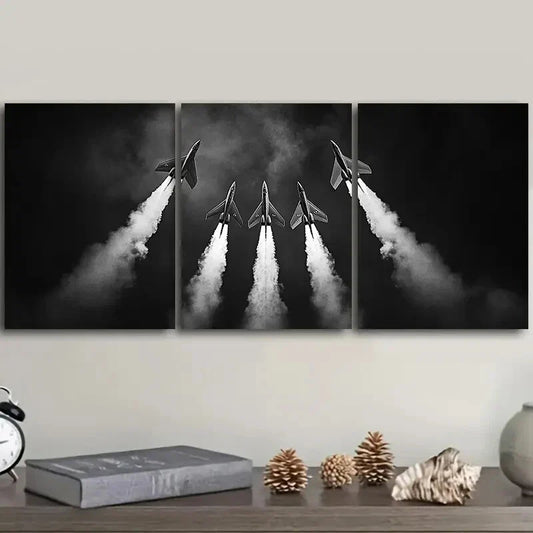 3pcs The jet plane is in the sky Metal Print Ready to Hang Art