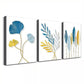 3pcs Blue and Golden leaves Of Flora Canvas Framed 40x60cm - High Quality Print 100% Australian Made Wall Canvas Ready to Hang