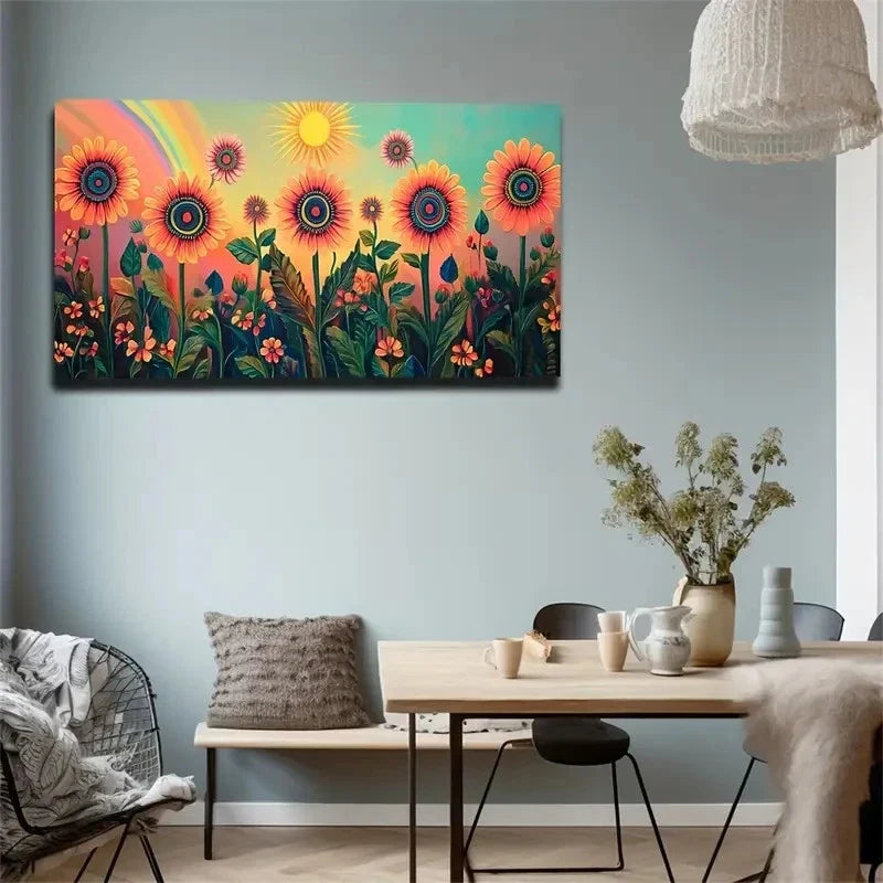 Radiant Sun Impressionist Wall Art Canvas Office Home Room Framed 80x45cm