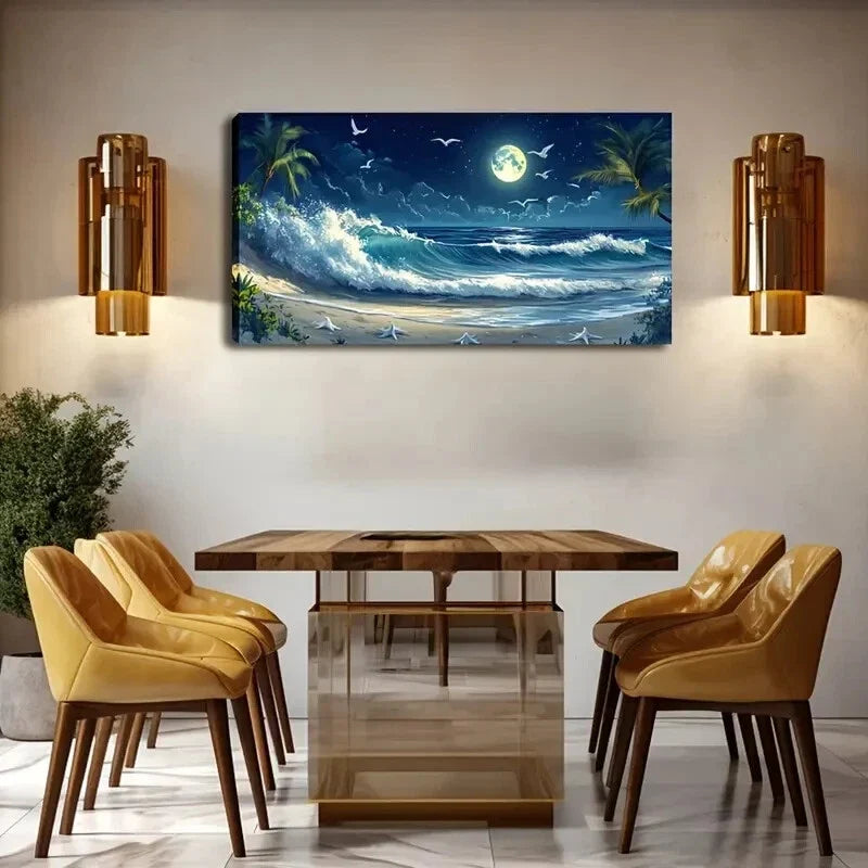 Waves Crashing On The Beach Wall Art Canvas Office Home Room Framed 120x60cm
