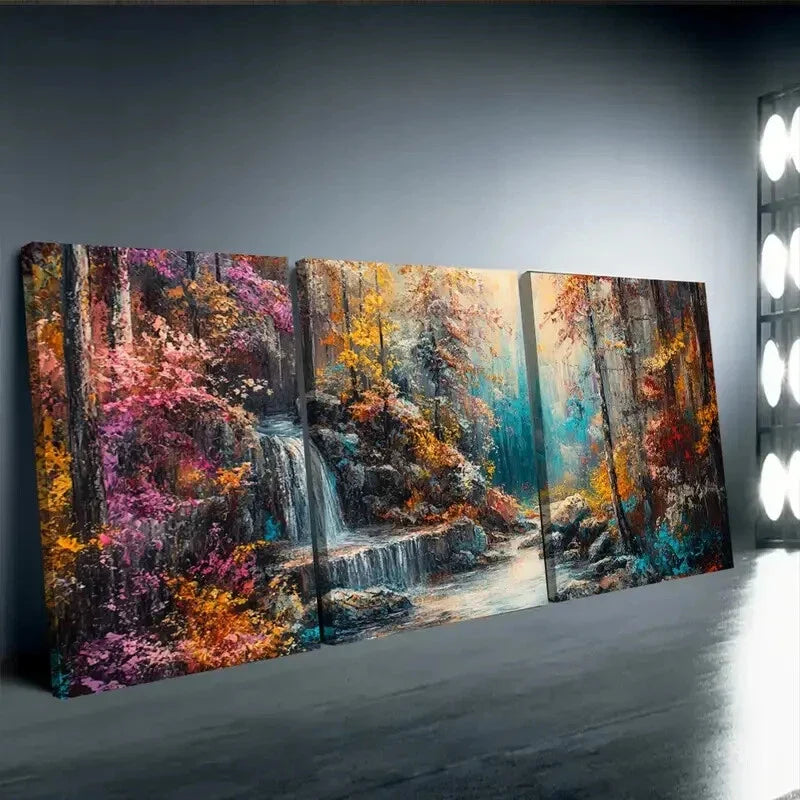 3pcs  Vibrant Autumn Forest Wall Art Set Canvas Framed 40x60cm - High Quality Print 100% Australian Made Wall Canvas Ready to Hang