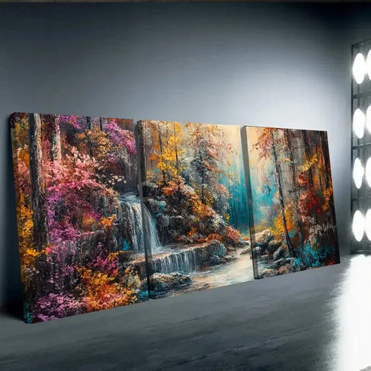 3pcs  Vibrant Autumn Forest Wall Art Set Canvas Framed 40x60cm - High Quality Print 100% Australian Made Wall Canvas Ready to Hang