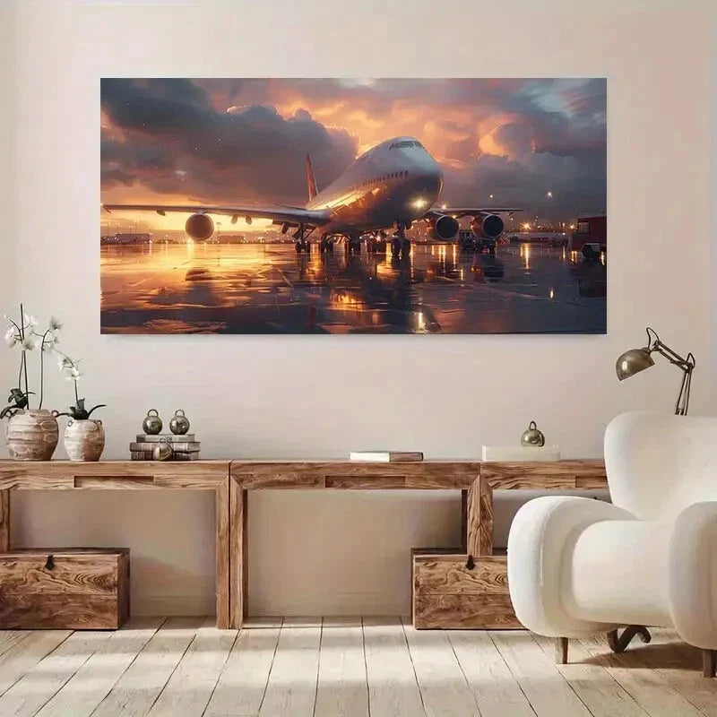 Vibrant Aviation Scene Aircraft Wall Art Canvas Office Home Room Framed 120x60cm