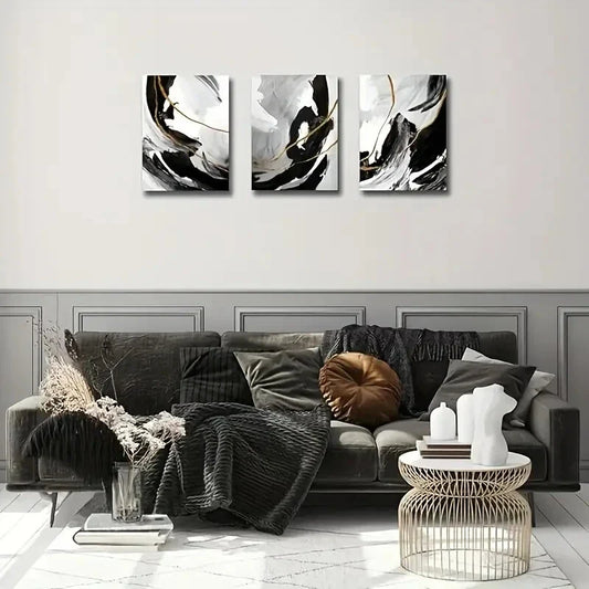 3pcs Golden Lines Ink Painting  Metal Print Ready to Hang Art