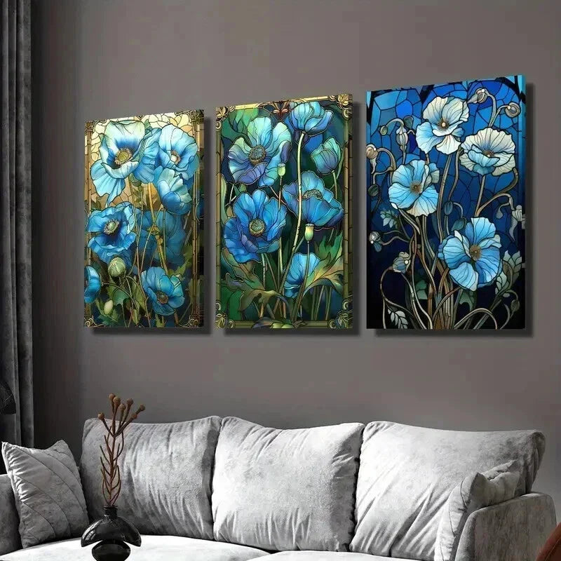 3pcs Blue Lilies And Natural Scenery Wall Art Set Canvas Framed 40x60cm - High Quality Print 100% Australian Made Wall Canvas Ready to Hang