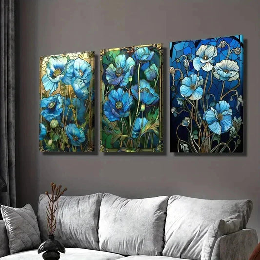 3pcs Blue Lilies And Natural Scenery Wall Art Set Canvas Framed 40x60cm - High Quality Print 100% Australian Made Wall Canvas Ready to Hang