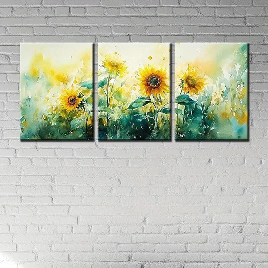 3pcs Vintage Style Sunflower Metal Print Ready to Hang Art