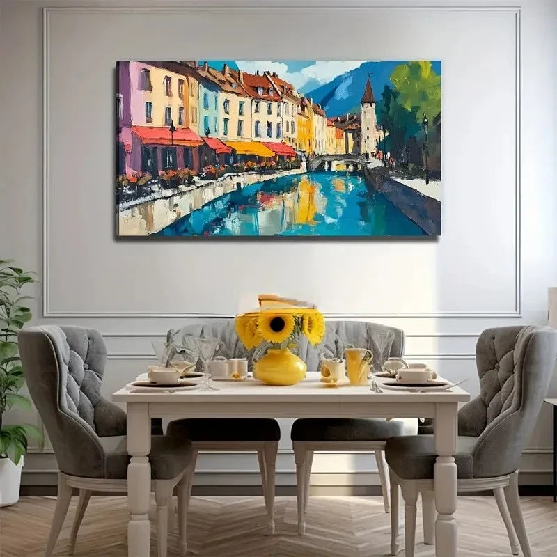 Romantic River Scene Perfect Wall Art Canvas Office Home Room Framed 80x45cm