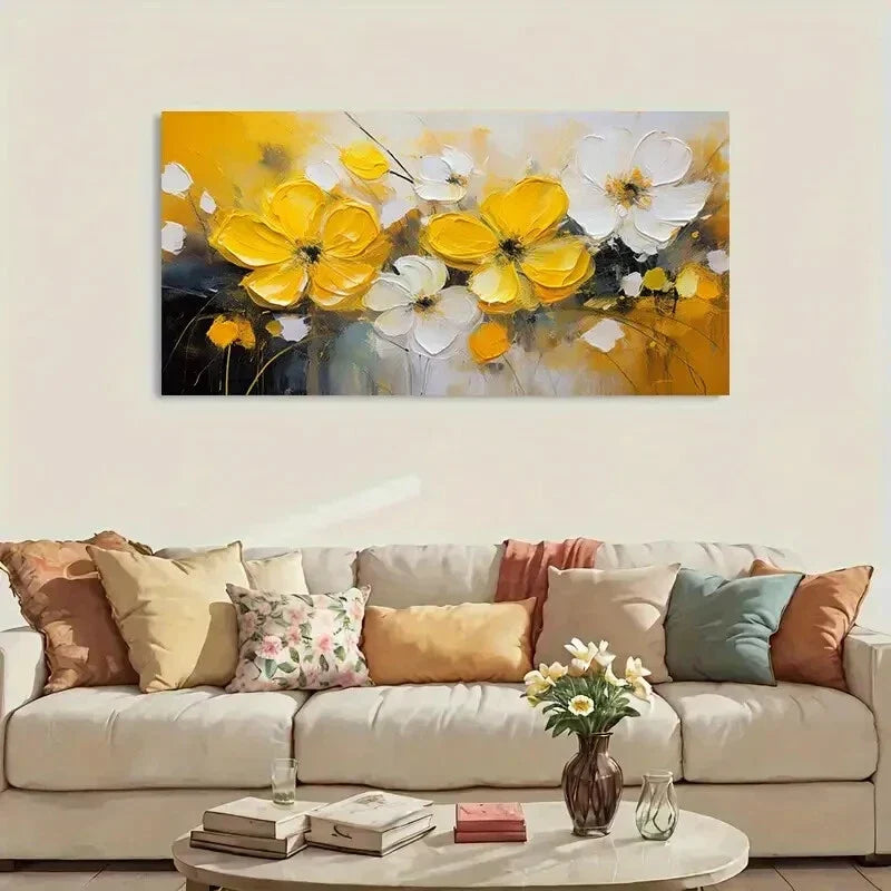 Abstract Yellow Flower wall canvas office home room framed 120x60cm