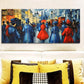 3pcs  Vibrant Market Scene with People in Red Blue Metal Print Ready to Hang Art