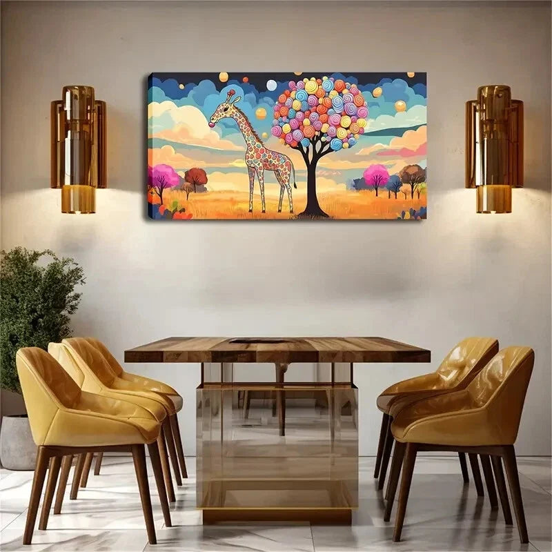Balloons & Sunset Giraffe Wall Art Canvas Office Home Room Framed 120x60cm
