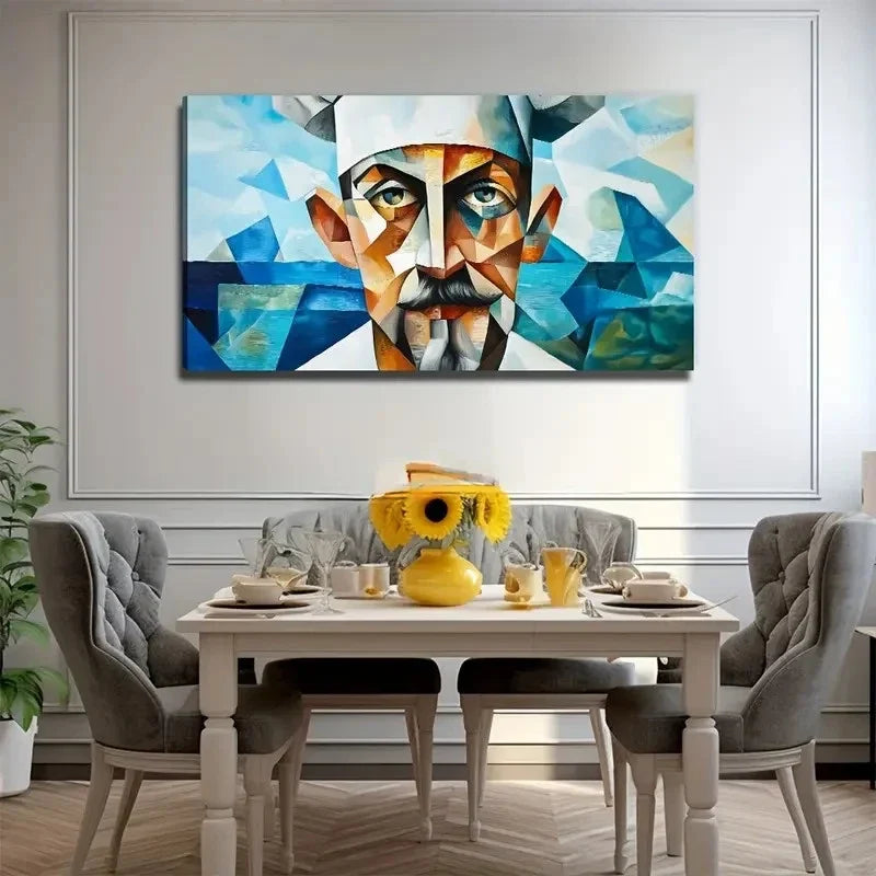 Abstract Chef's Face Suitable Wall Art Canvas Office Home Room Framed 80x45cm