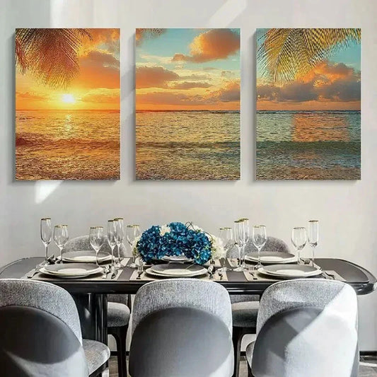 3pcs Beautiful Sunset Scenery Seascape Metal Print Ready to Hang Art
