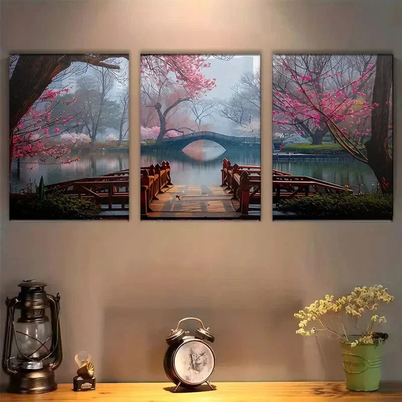 3pcs Small Bridge Rose Flowers Grasses Metal Print Ready to Hang Art