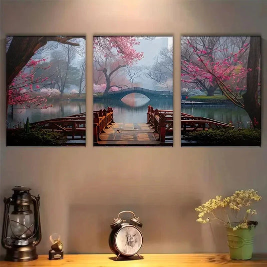 3pcs Small Bridge Rose Flowers Grasses Metal Print Ready to Hang Art