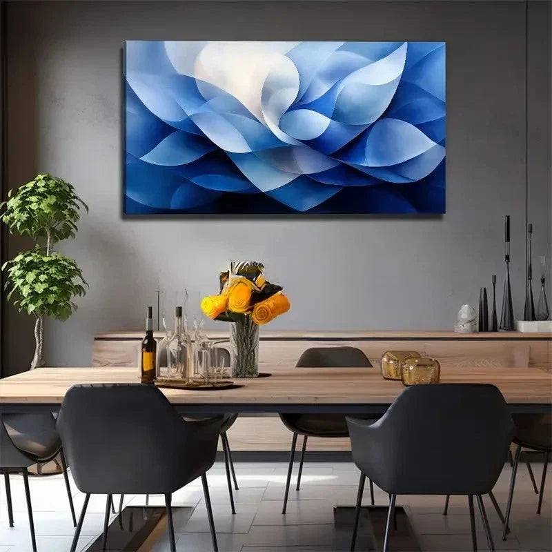 Blue Elegant Bohemian Wall Art Canvas Office Home Room Framed 120x60cm