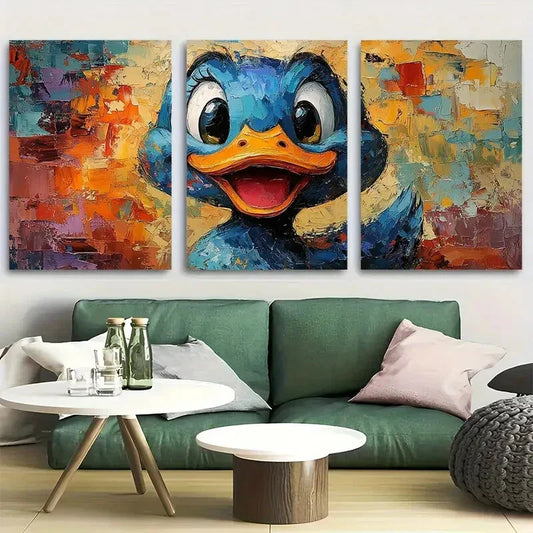 3pcs Abstract Happy Duck in Stationery Shop Metal Print Ready to Hang Art