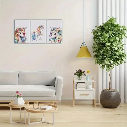 3pcs Colorful Hair & Floral Fantasy Art Metal Print Ready to Hang Art