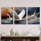 3pcs Swan Oil Painting Farmhouse Style Metal Print Ready to Hang Art