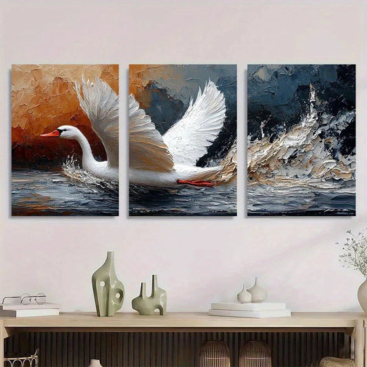 3pcs Swan Oil Painting Farmhouse Style Metal Print Ready to Hang Art