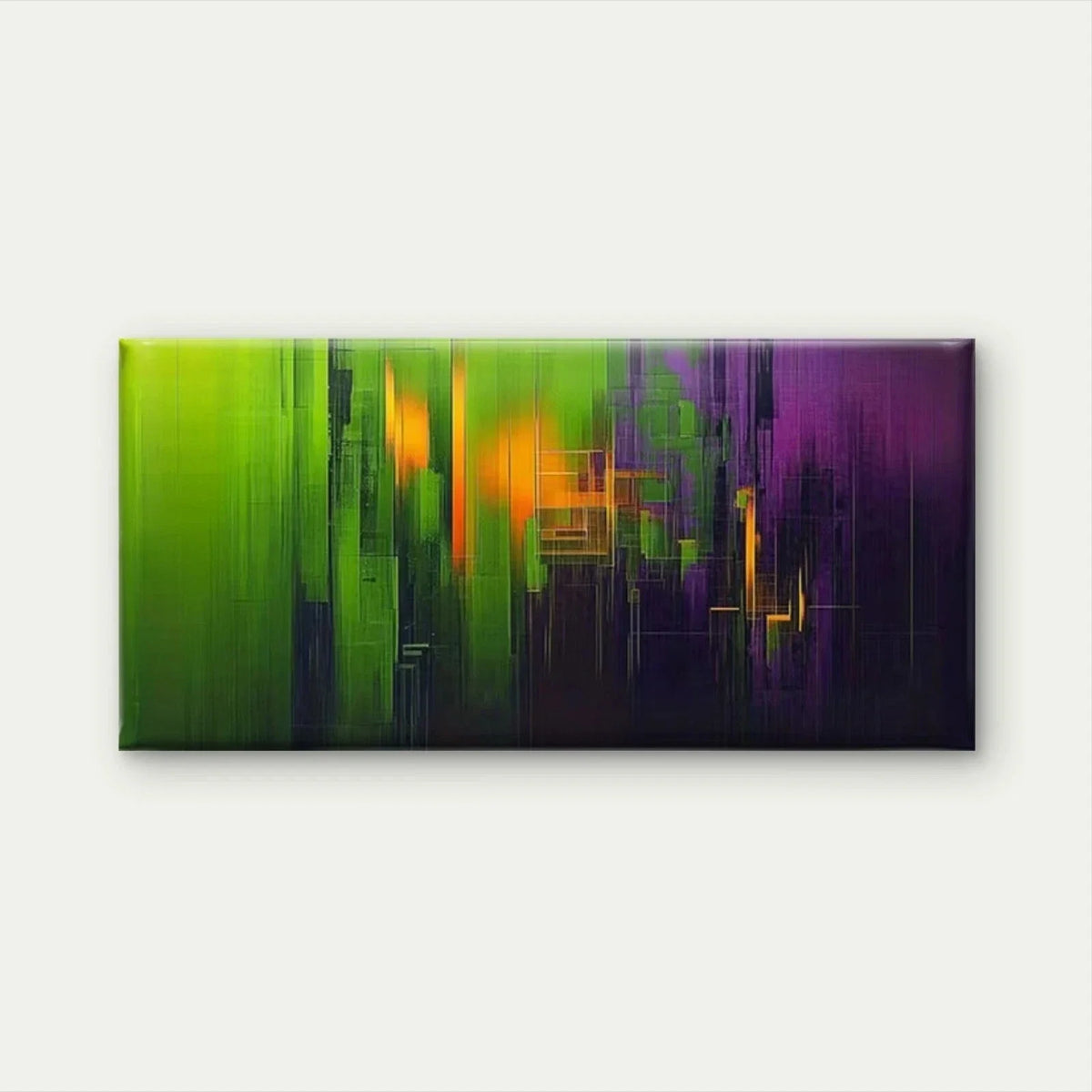 Abstract Green Purple Golden Wall Art Canvas Office Home Room Framed 120x60cm
