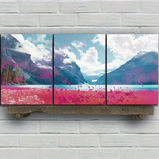 3pcs Mountain White Clouds Blue Sky Rose Theme Metal Print Ready to Hang Art