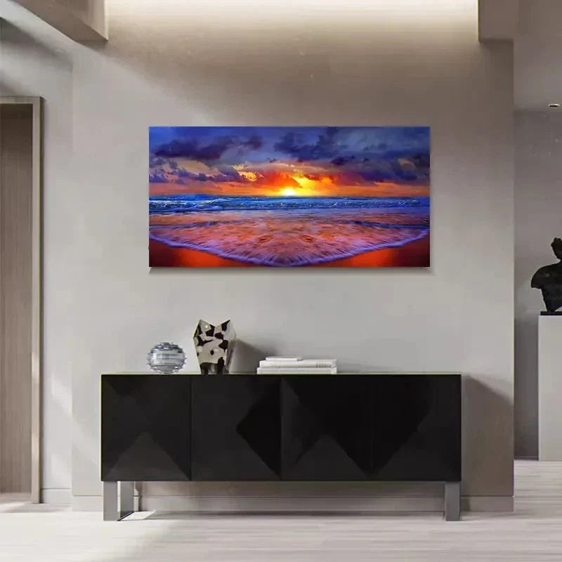 Beach Magnificent Sky And Sea Wall Art Canvas Office Home Room Framed 120x60cm