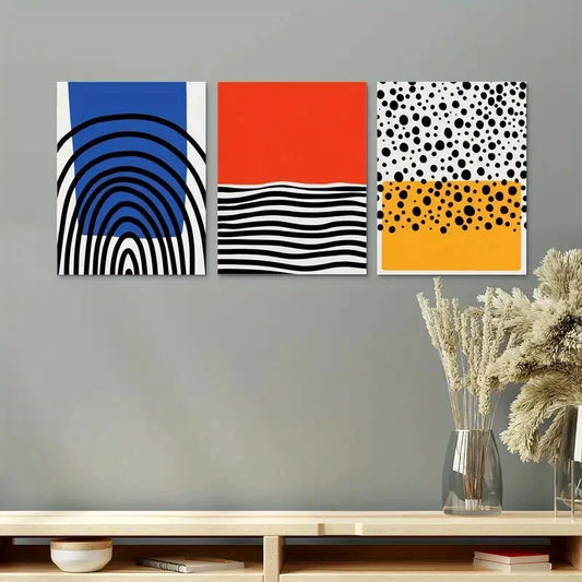 3pcs Blue, Yellow, Red Nordic Style Metal Print Ready to Hang Art