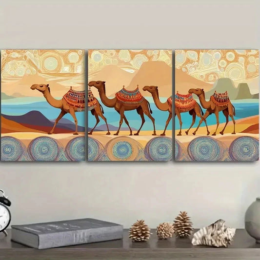 3pcs  Decor with Camels, Dunes & Sunset Metal Print Ready to Hang Art