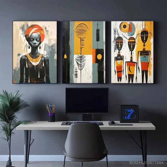 3pcs Modern Vibrant African American Portraits Metal Print Ready to Hang Art