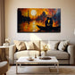 Sunset Boat Couple Wall Art Canvas Office Home Room Framed 80x45cm
