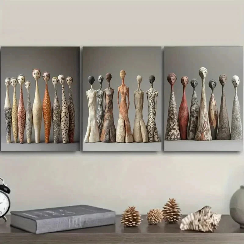 3pcs Ceramic Figurine Collection, Modern Wall Art Set Canvas Framed 40x60cm - High Quality Print 100% Australian Made Wall Canvas Ready to Hang