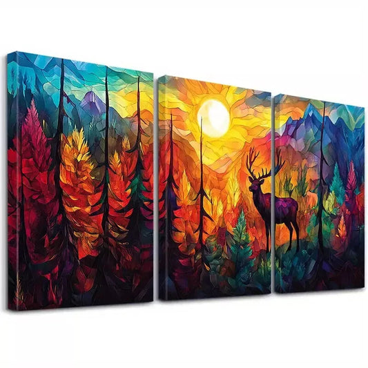 3pcs Vibrant Aesthetic Colorful Sunset Deer Wall Art Set Canvas Framed 40x60cm - High Quality Print 100% Australian Made Wall Canvas Ready to Hang