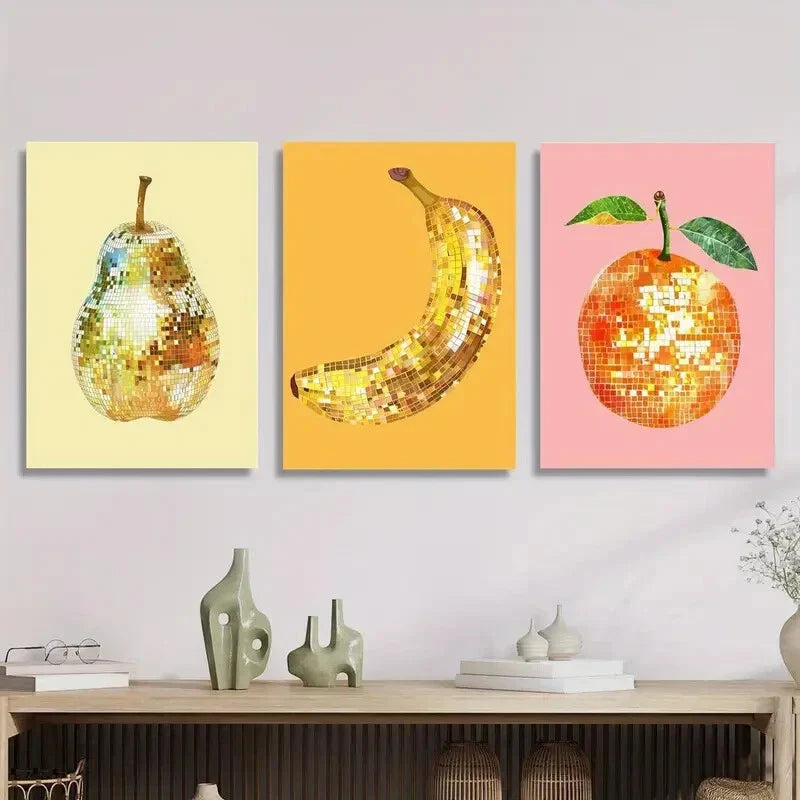 3pcs Classic Portrait Orientation Fruit Artwork Metal Print Ready to Hang Art
