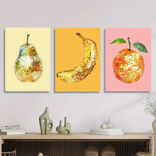 3pcs Classic Portrait Orientation Fruit Artwork Metal Print Ready to Hang Art