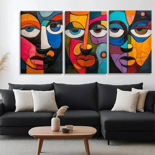 3pcs Modern Abstract Faces Colorful Perfect Wall Art Set Canvas Framed 40x60cm - High Quality Print 100% Australian Made Wall Canvas Ready to Hang