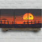 3pcs Sunset Silhouette Fence Ocean and Birds Metal Print Ready to Hang Art