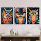 3pcs Colorful Owl Vibrant Modern Dark Blue Wall Art Set Canvas Framed 40x60cm - High Quality Print 100% Australian Made Wall Canvas Ready to Hang