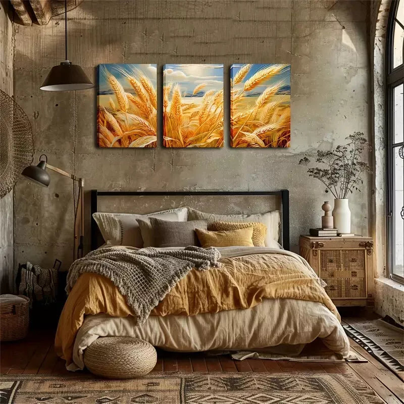 3pcs Interesting Wheat  Wall Art Set Canvas Framed 40x60cm - High Quality Print 100% Australian Made Wall Canvas Ready to Hang