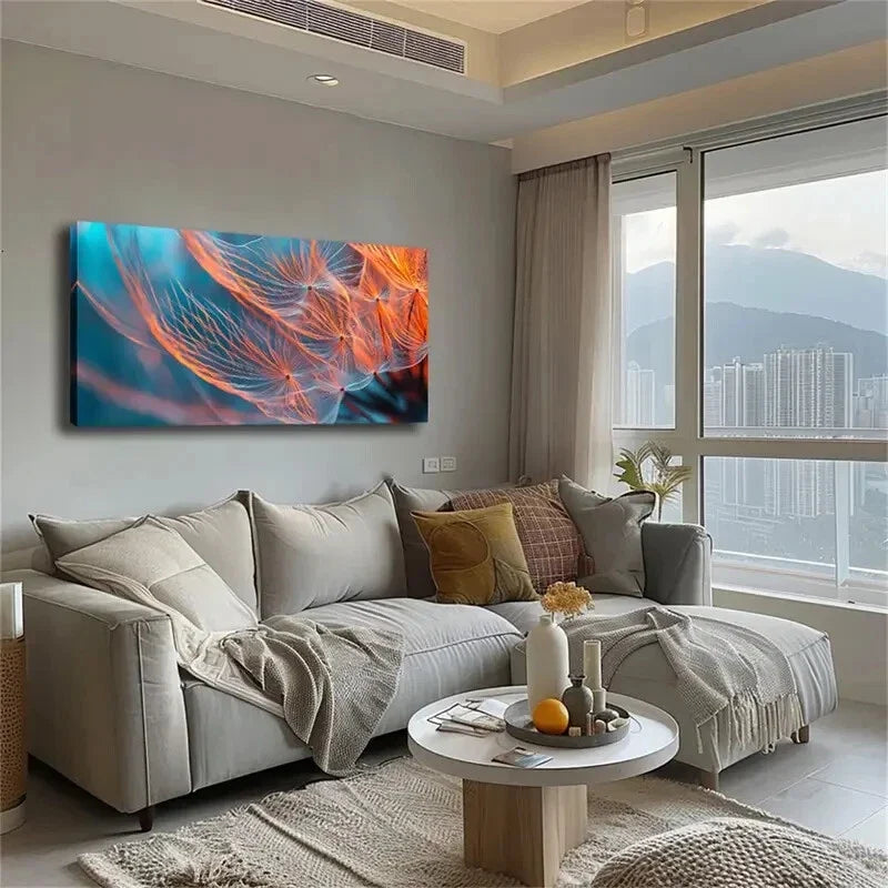 Dandelion Orange-Red Effect Wall Art Canvas Office Home Room Framed 120x60cm