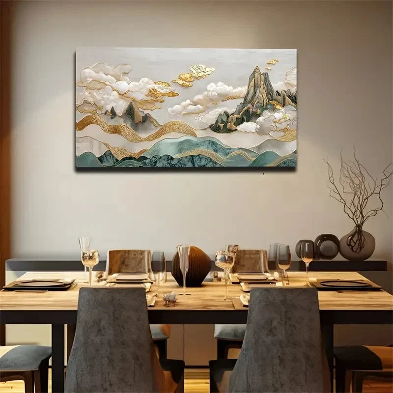 Golden Lines & Pastel Tones Wall Art Canvas Office Home Room Framed 80x45cm