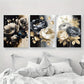 3pcs Roses, White, Golden, and Black Rose Bouquet Metal Print Ready to Hang Art