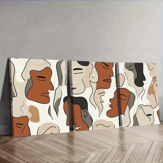 3pcs Featuring Brown And Beige Faces  Wall Art Set Canvas Framed 40x60cm - High Quality Print 100% Australian Made Wall Canvas Ready to Hang