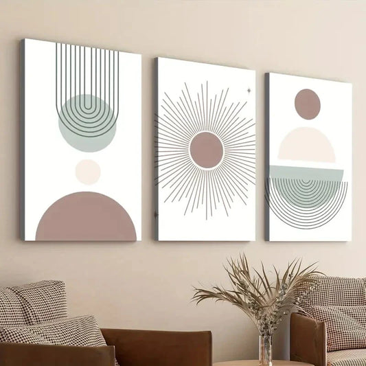 3pcs Modern Boho Art Colors Rainbow Sun and Stars Wall Art Set Canvas Framed 40x60cm - High Quality Print 100% Australian Made Wall Canvas Ready to Hang