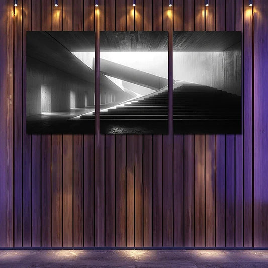 3pcs Black & White Steps White Lights Modern Style Metal Print Ready to Hang Art