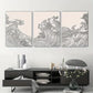 3pcs  Modern Ocean Wave Line  Metal Print Ready to Hang Art