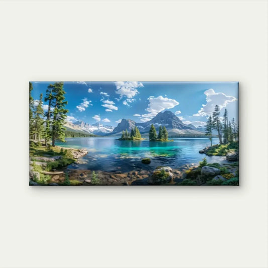 Lake Trees Blue Sky Nature Wall Art Canvas Office Home Room Framed 80x45cm