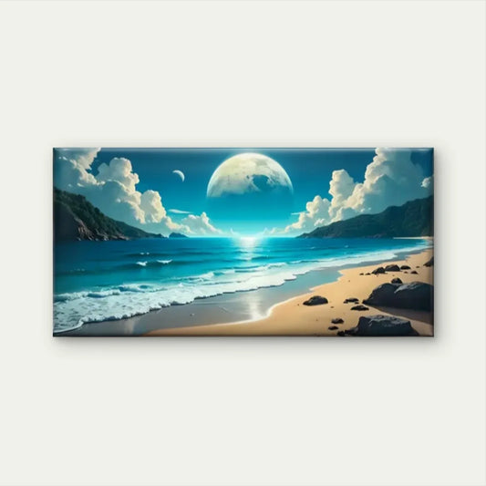 Beach Scene Moon Blue Perfect Wall Art Canvas Office Home Room Framed 80x45cm